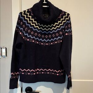 Cynthia Rowley Blue and Pink Patterned Turtleneck Sweater B16